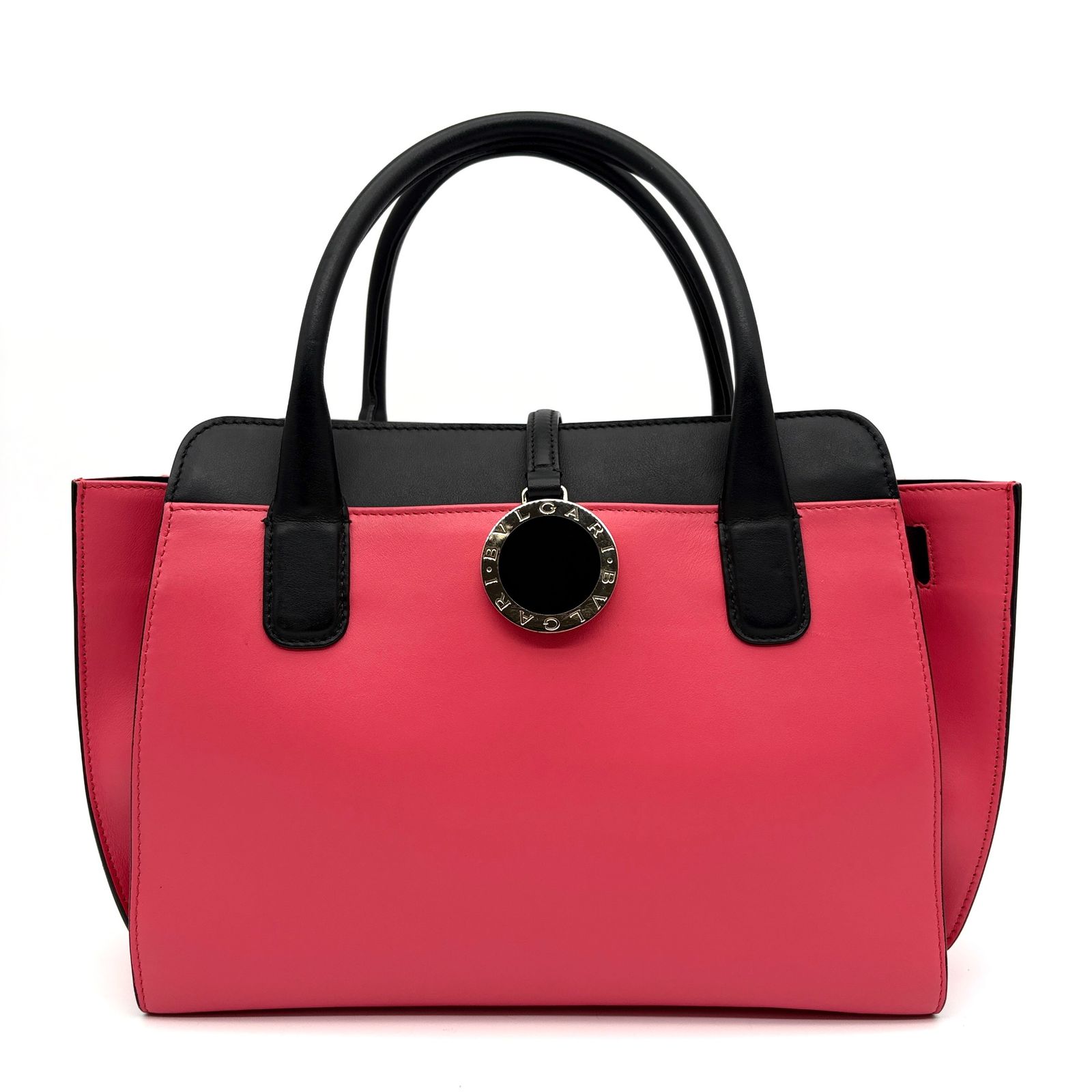 未使用に近い ブルガリ BVLGARI アルバ 2way ハンドバッグ ショルダーバッグ トートバッグ バイカラー ピンク ブラック 黒 レザー 本革 ボーナス 夏休み 帰省 サマーギフト 敬老の日 ご褒美 プレゼント