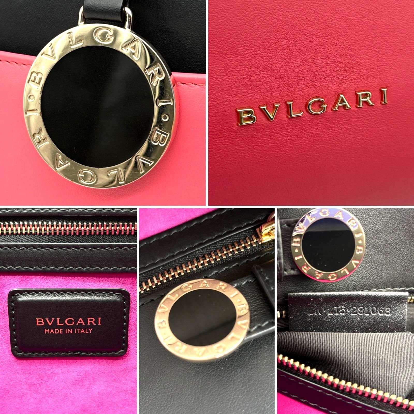 未使用に近い ブルガリ BVLGARI アルバ 2way ハンドバッグ ショルダーバッグ トートバッグ バイカラー ピンク ブラック 黒 レザー 本革 ボーナス 夏休み 帰省 サマーギフト 敬老の日 ご褒美 プレゼント