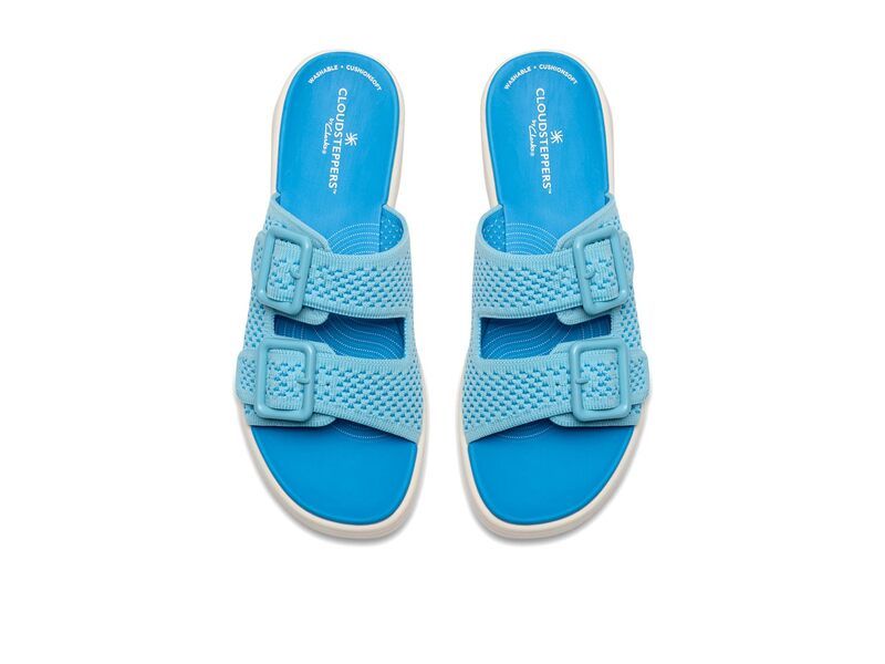 クラークス レディース シューズ ヒール Clarks Drift Faye Bright Blue Textile ブルー