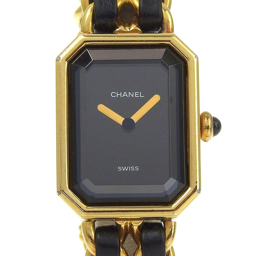 【CHANEL】シャネル プルミエールM H0001 金メッキ クオーツ アナログ表示 レディース 黒文字盤 腕時計
