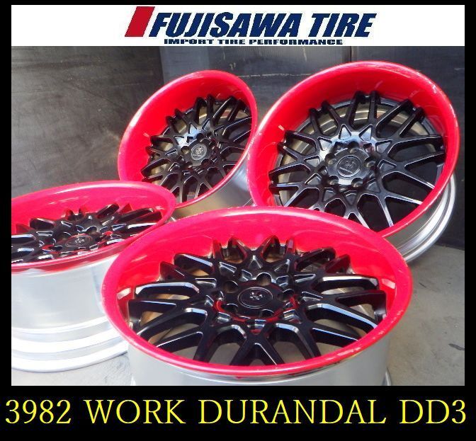 【3982】B▲送料無料▲WORK DURANDAL DD3　再塗装品▲19x9.5JJ/10.5JJ 5穴114.3 +8/-5▲4本 前後違い 26103719