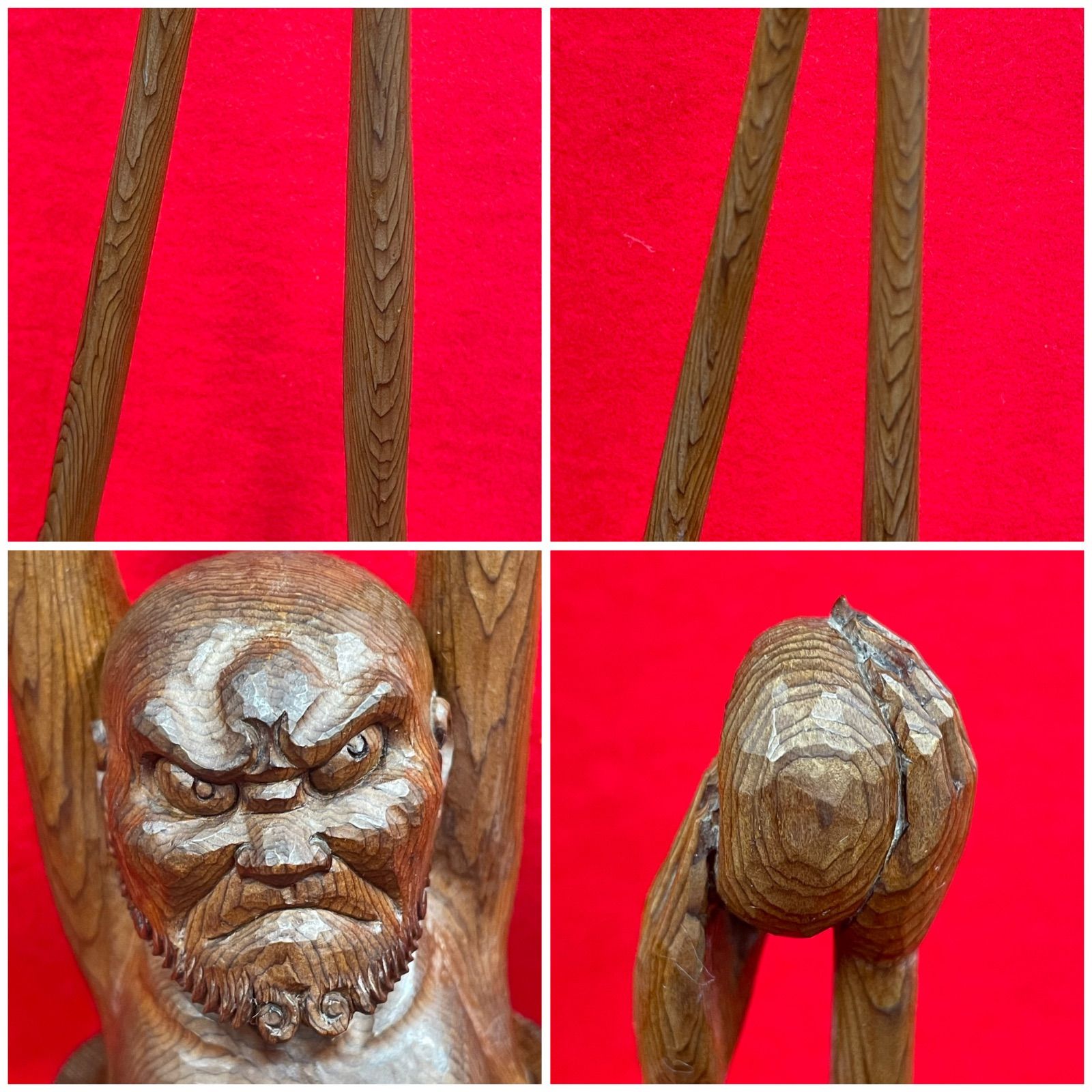 珍品】高さ約47～48㎝ 手長足長 一位一刀彫 飛騨高山 伝統工芸 髙