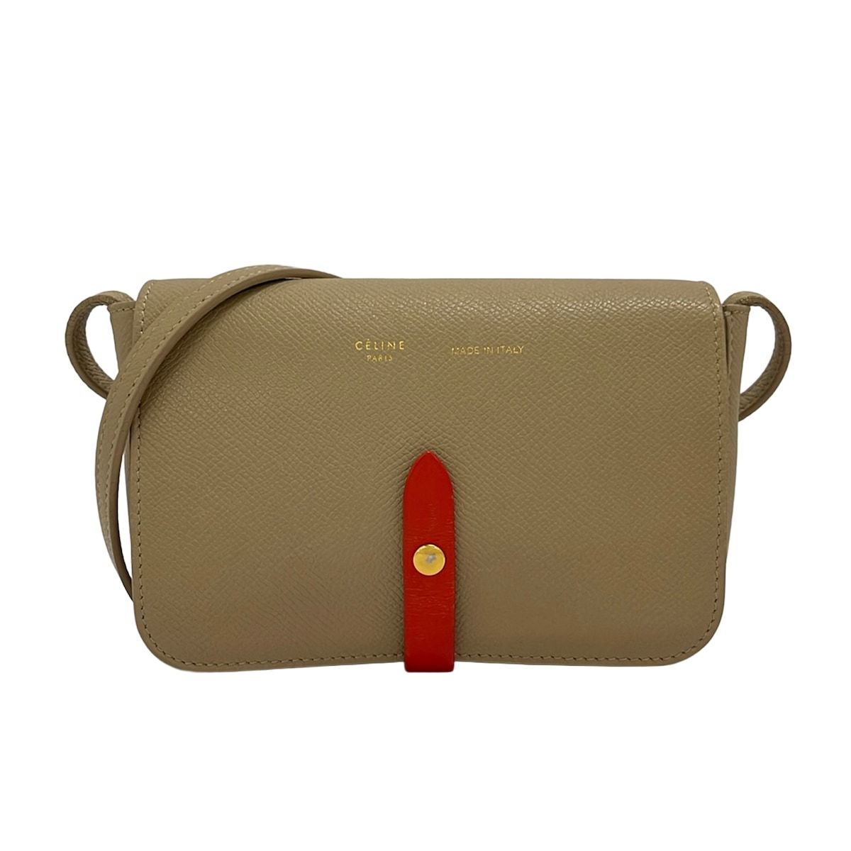 CELINE(セリーヌ) ショルダーバッグ ストラップ クラッチ ベージュ×レッド 斜めがけ/ミニバッグ レザー