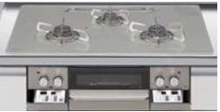 新品 ガスコンロ パロマ製（LIXIL）P3735H1W2T ガラストップ 無水両面焼き シルバー 間口75cm/3口コンロ