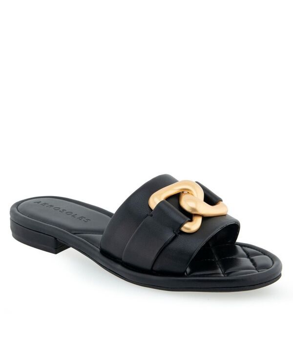 エアロソールズ レディース シューズ サンダル Aerosoles Womens Big Charm Slide Open Toe Sandals Black Polyurethane ブラック
