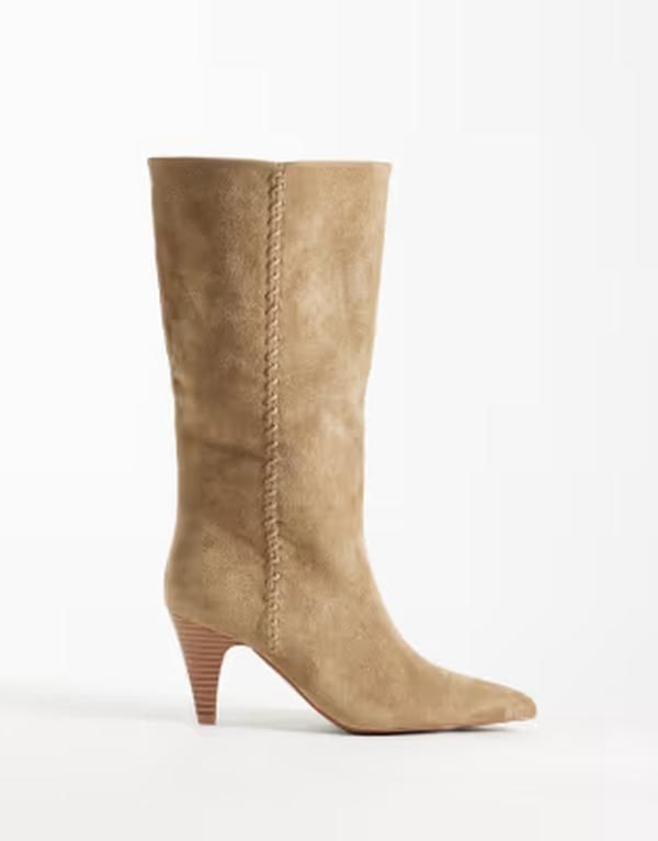 エイソス レディース シューズ ブーツ・レインブーツ ヒール ASOS DESIGN Calliope heeled knee boots with whipstitch detail in sand