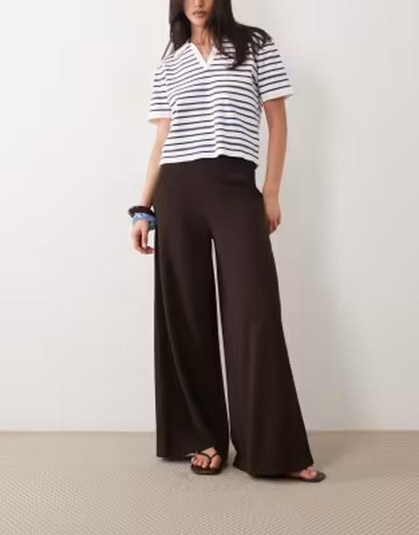 ジェイディーワイ レディース ボトムス カジュアルパンツ ワイドレッグ JDY high rise wide leg pants in chocolate torte チョコレート