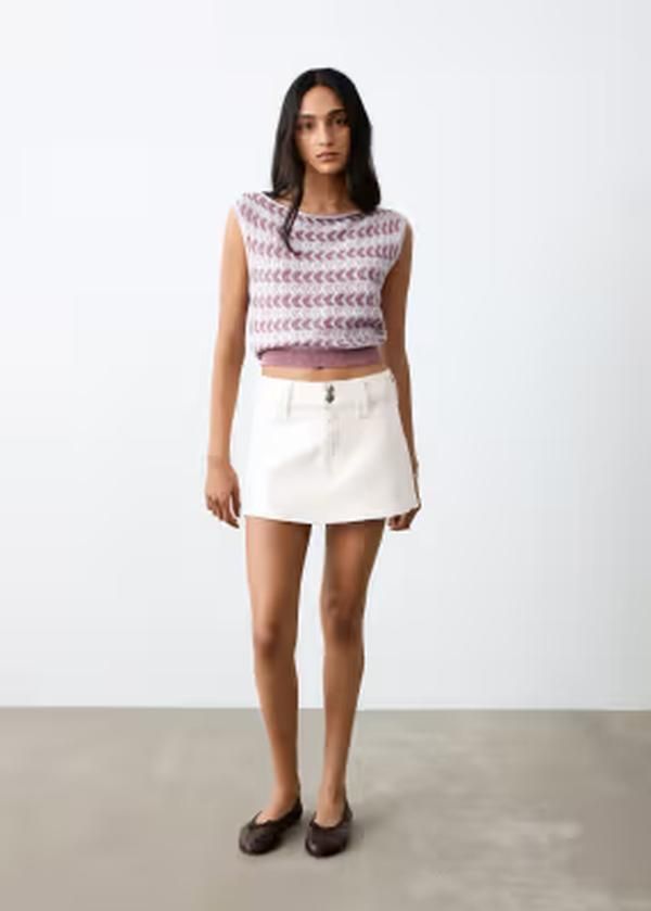マンゴ レディース ボトムスカート ミニ Tシャツ コットン デニム Mango Teen cotton rich denimini skirt WHITE ホワイト