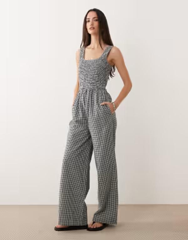 ブレーブソウル レディース トップス ジャンプスーツ ギンガムチェック ギンガム Brave Soul scoop neck and back gingham jumpsuit and Black g