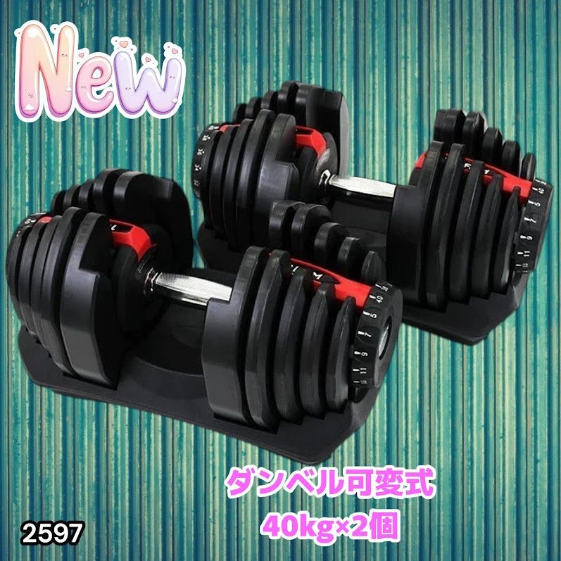 #2597 ダンベル 可変式 レッド 40kg 2個 総重量80kg 多機能 5~40kg 17段階調節 分かりやすいキロ表示 安全設計 省スペース 収納可能 ※一部地域離島別途配送料有