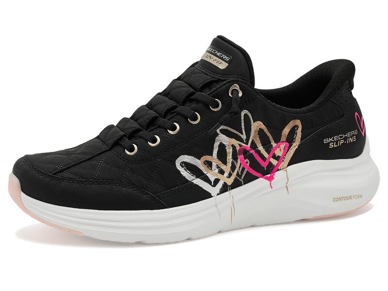 スケッチャーズ レディース シューズ スニーカー Skechers Contour Foam Cozy Fit Golden Embrace Hands Free Slipins Black Gold