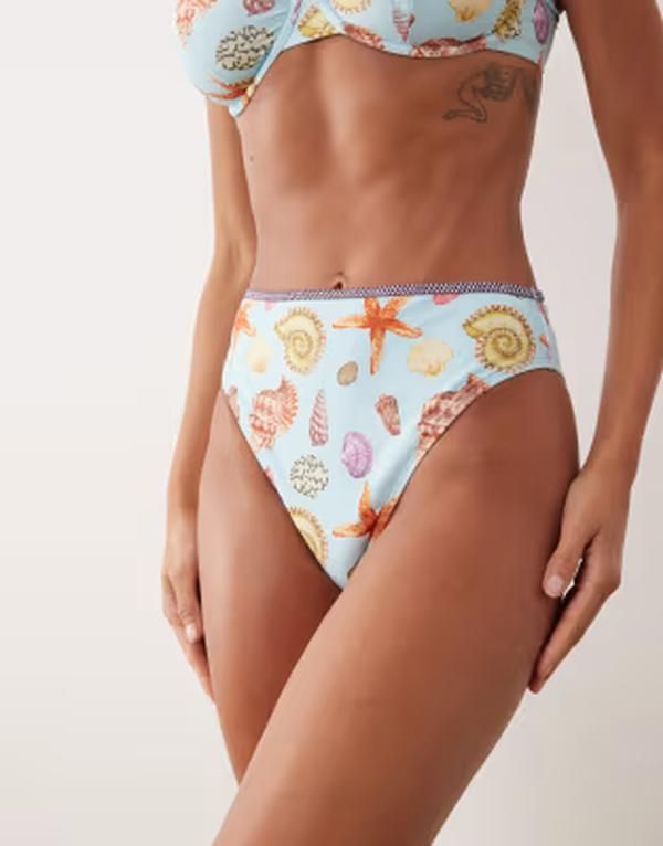 エイソス レディース 水着 ボトムスのみ ハイウエスト プリント ASOS DESIGN Solar Starfishigh leg high waist bikini bottom sea prin