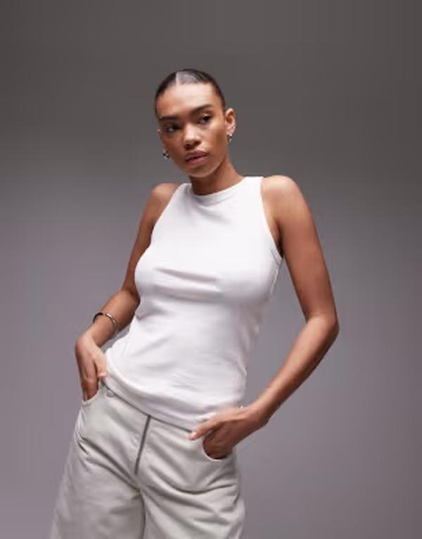 アルケット レディース トップス ベスト リブ ジャージー ARKET ribbed jersey tank top WHITE ホワイト