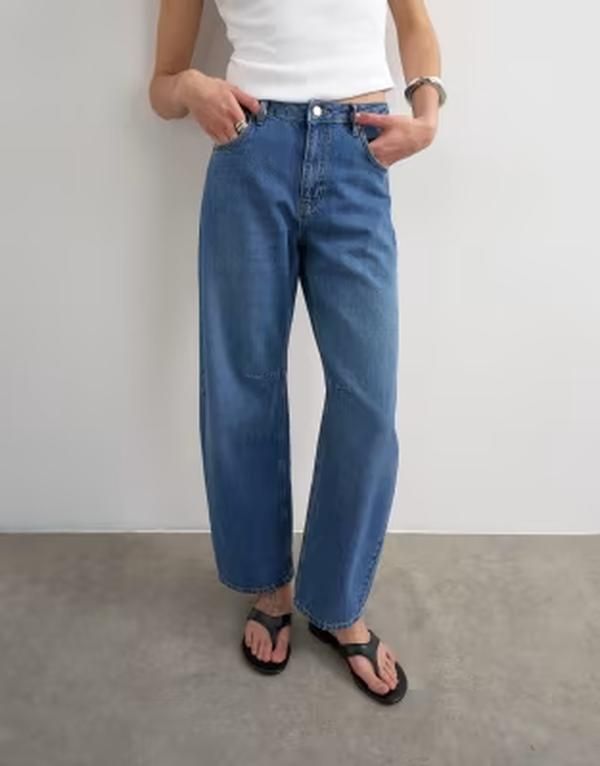トップショップ レディース ボトムス デニムパンツ ジーンズ Topshop Barrel high rise jeans in rich blue ブルー