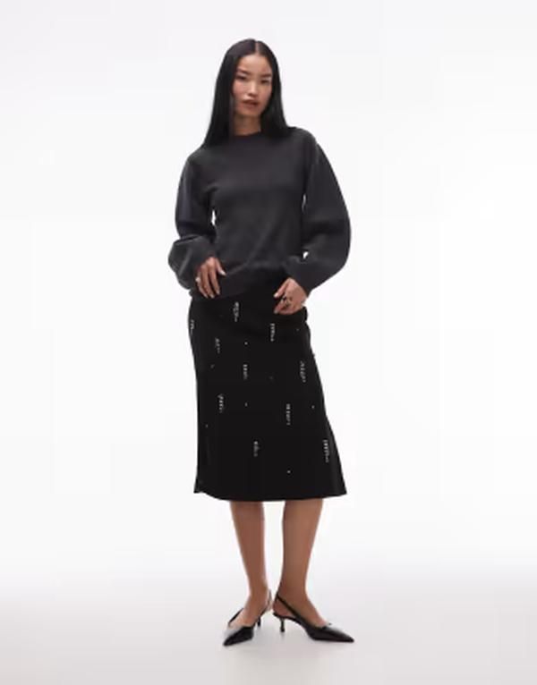 アルケット レディース ボトムスカート ミディ フリンジ ARKET crystal fringe midi skirt Black ブラック