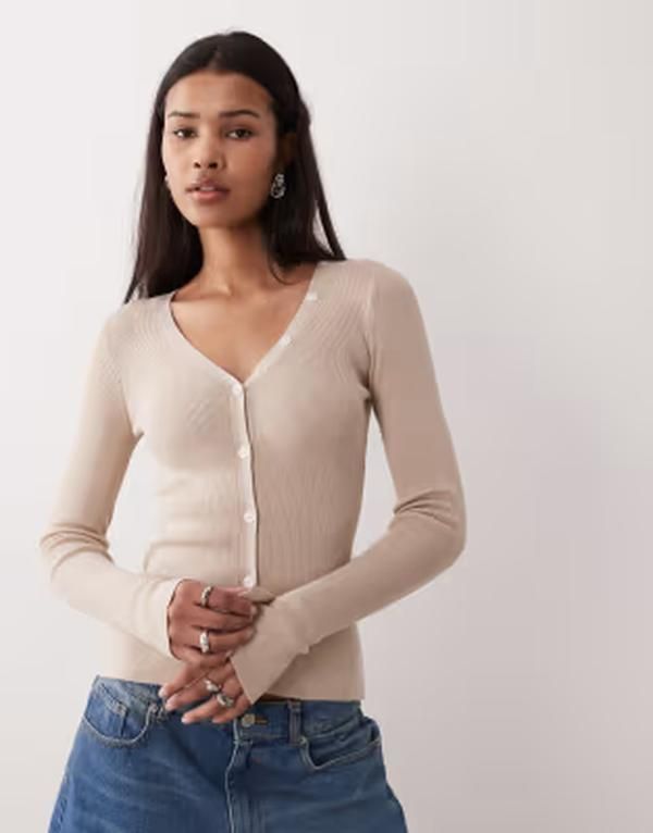 ジーナトリコ レディース アウター カーディガン Vネック ニット Gina Tricot knit v neck cardigan ineutral Beige ベージュ