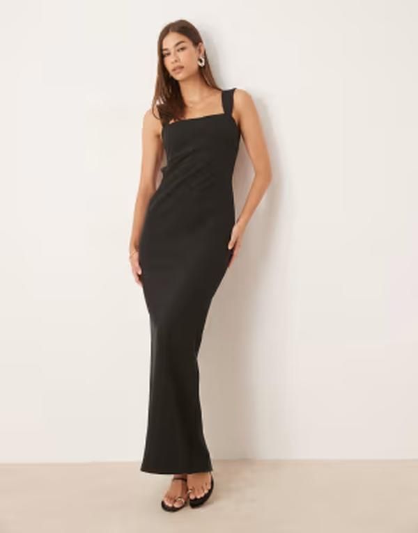 プリティラヴィッシュ レディース トップス ワンピース クレープ マキシ Pretty Lavish square neck crepe maxi dress Black ブラック