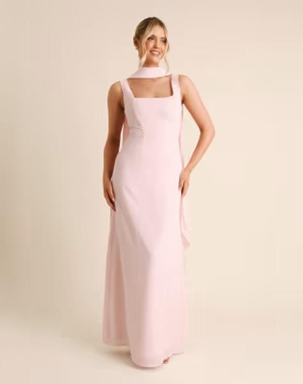 シックスストーリーズ レディース トップス ワンピース クレープ マキシ Six Stories Bridesmaid crepe square neck maxi dress with scarf