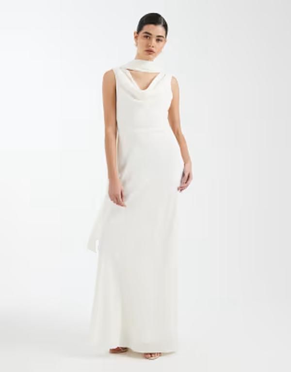 シックスストーリーズ レディース トップス ワンピース クレープ マキシ Six Stories Bridesmaid crepe plunge cowl front maxi dress IVORY