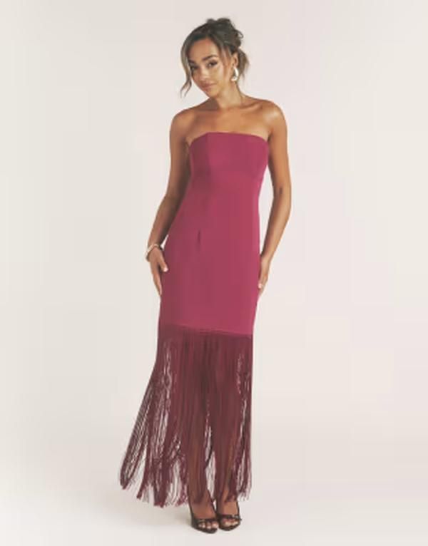 シックスストーリーズ レディース トップス ワンピース クレープ マキシ フリンジ Six Stories crepe bandeau fringe detail maxi dress in mage