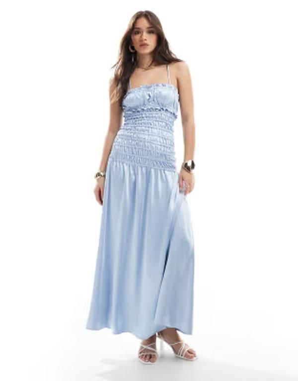 ザ・フロリック レディース トップス ワンピース ギャザー サテン マキシ The Frolic exclusive satin ruchedropped waist maxi dress in ba
