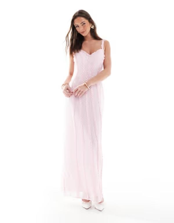 プリティラヴィッシュ レディース トップス ワンピース マキシ Pretty Lavish sweetheart frill maxi dress in peony Pink ピンク