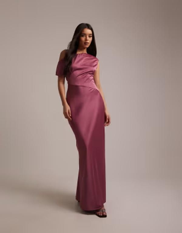 シックスストーリーズ レディース トップス ワンピース アシンメトリー サテン マキシ Six Stories Bridesmaidsatin asymmetric off the shoulder