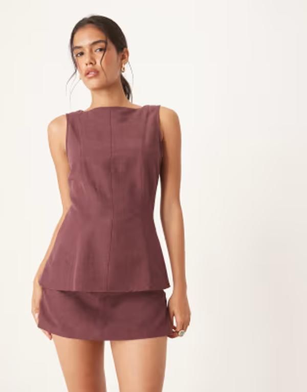 エイソス レディース ボトムスカート リネン ASOS DESIGN linen look skort in plum part of a set Plum プラム