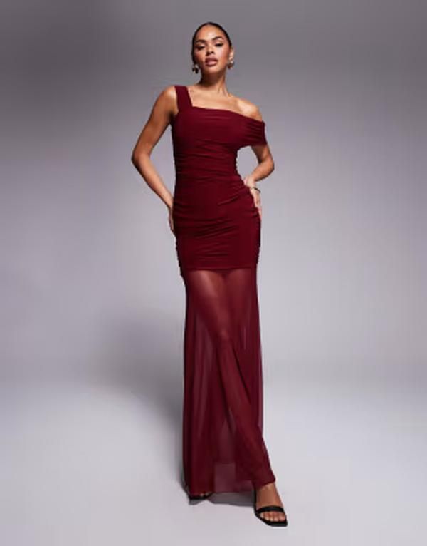 カイア レディース トップス ワンピース アシンメトリー シアー マキシ Kaiia exclusive double laye red slinky asymmetric one shoulder