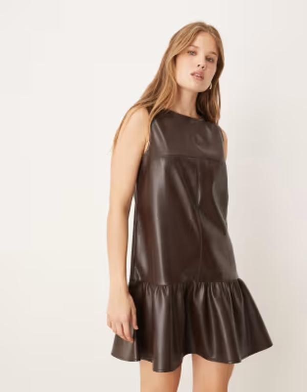 ジーナトリコ レディース トップス ワンピース ミニ Gina Tricot mini PU dress BROWN ブラウン