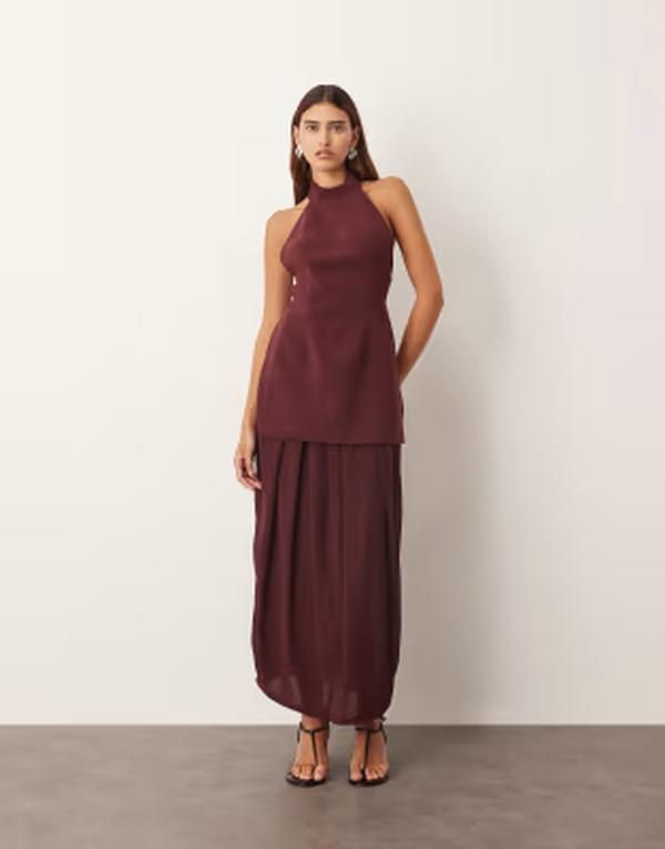 アレンジ レディース トップス ワンピース オープンバック ドレープ ホルター ARRANGE hybrid halter drape hemidaxi dress with open back Bu
