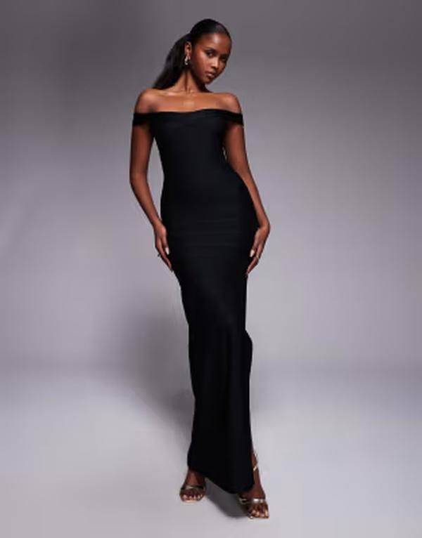 カイア レディース トップス ワンピース マキシ Kaiia exclusive bardot bandage side split maxi dress Black ブラック