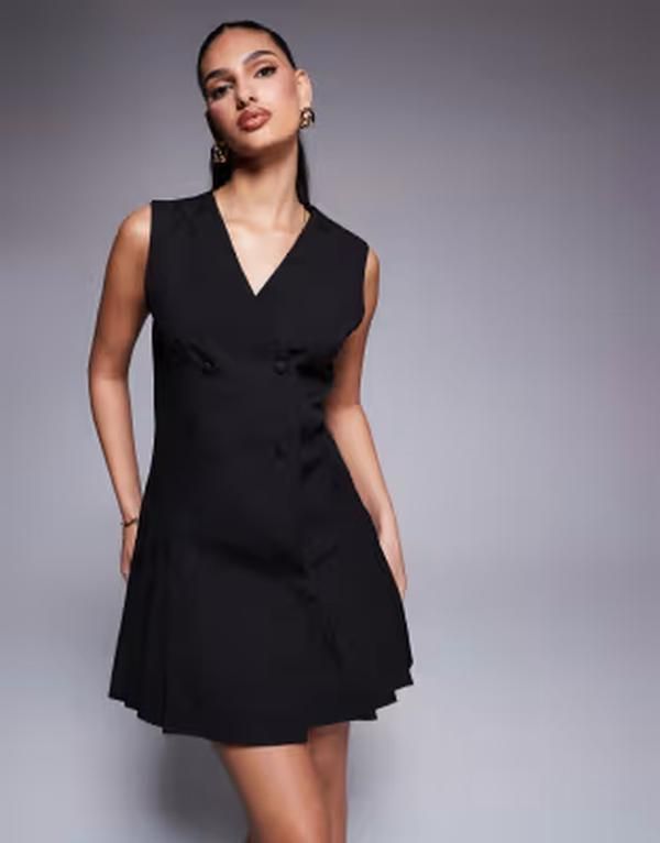 カイア レディース トップス ワンピース ミニ ノースリーブ Kaiia exclusive tailo red sleeveless button front pleat hemini dress
