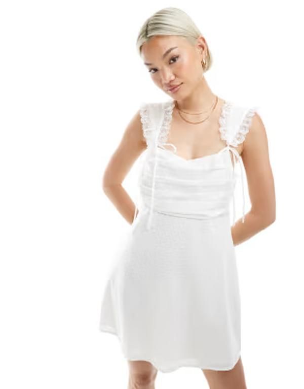 ザ・フロリック レディース トップス ワンピース レーストリム ギャザー ミニ レース The Frolic Exclusive lace trim ruched bust bow detail mi