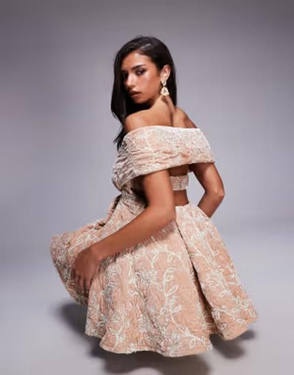 エイソス レディース トップス ワンピース ミニ ベルベット ASOS LUXE flower embellished velvet mini dress PINK ピンク