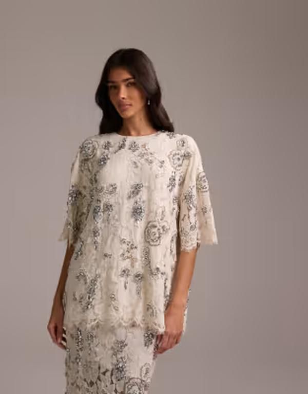 エイソス レディース トップス ワンピース レース ASOS DESIGN Bridalace top with embellishment IVORY アイボリー