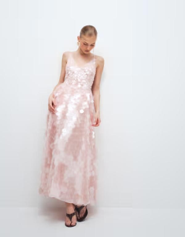 アレンジ レディース トップス ワンピース ミディ スパンコール スカート ARRANGE sequin embellished camidi dress with full skirt in sof