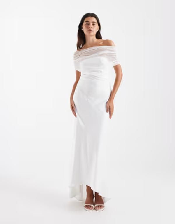 シックスストーリーズ レディース トップス ワンピース アシンメトリー ミディ Six Stories Bridal off the shoulder embellished asymmetric h