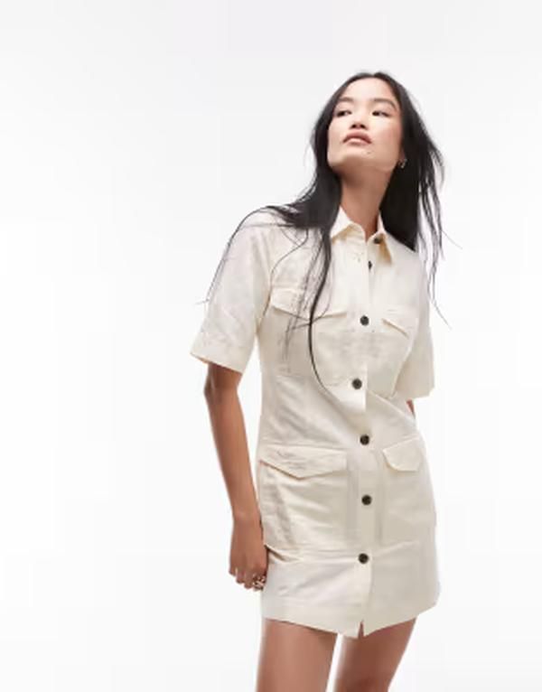 アルケット レディース トップス ワンピース ミニ シャツ ARKET mini shirt dress with front patch pockets in stone ストーン