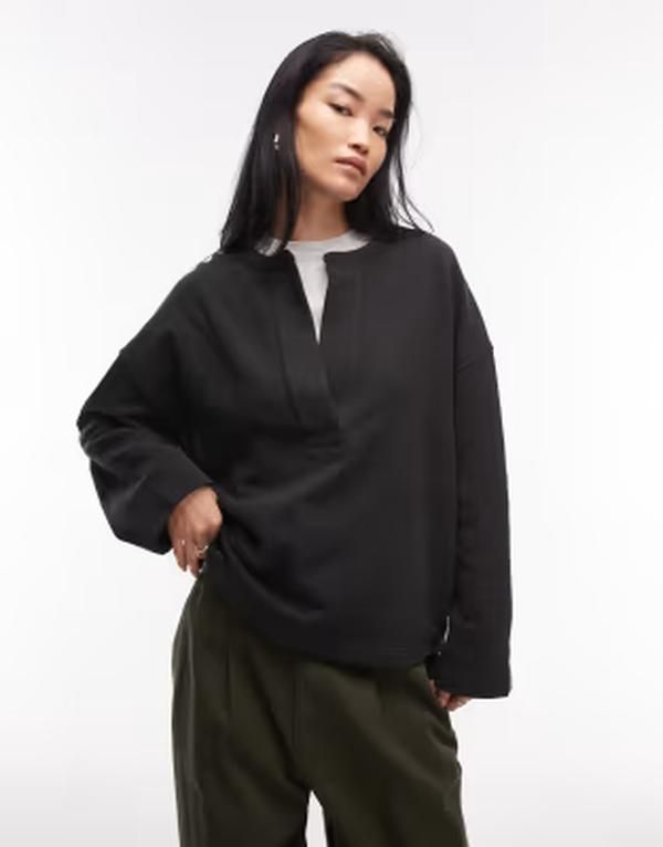 アルケット レディース アウター パーカー・スウェット Vネック シャツ コットン ARKET pure cotton Vneck sweatshirt Black ブラック