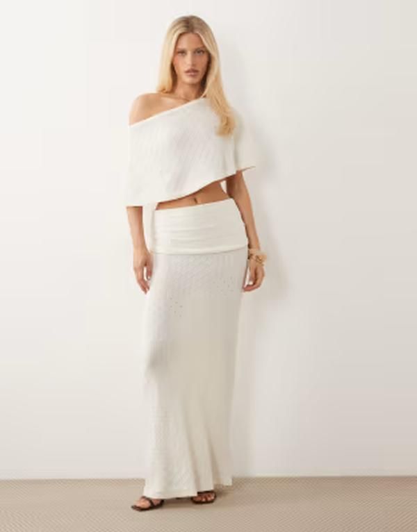 アリアコーブ レディース ボトムスカート ニット マキシ Aria Cove fine knit fold over beach maxi skirt part of a set WHITE ホワイト