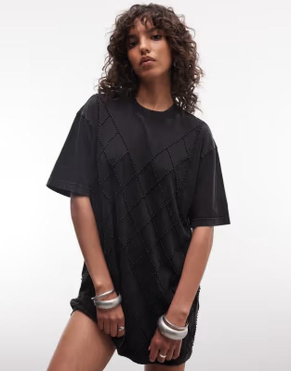 オールセインツ レディース トップス ワンピース ミニ Tシャツ AllSaints Darcy short sleeve diamante detail Tshirt mini dress In w