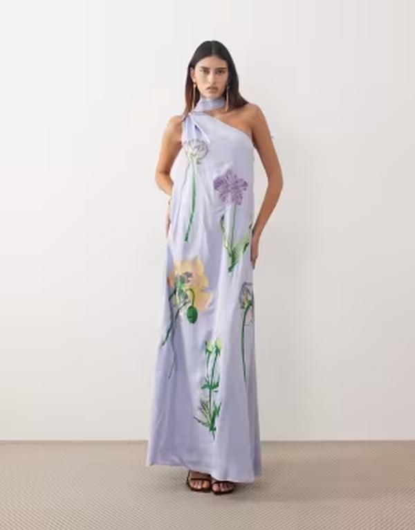 アレンジ レディース トップス ワンピース フラワー柄 刺繍 マキシ フラワー ARRANGE botanical floral embroide red one shoulder maxi dres