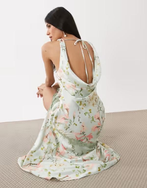ホープ＆アイビー レディース トップス ワンピース レーストリム フラワー柄 ミディ サテン レース フラワー Hope Ivy cowl neck lace trim satin midi dres