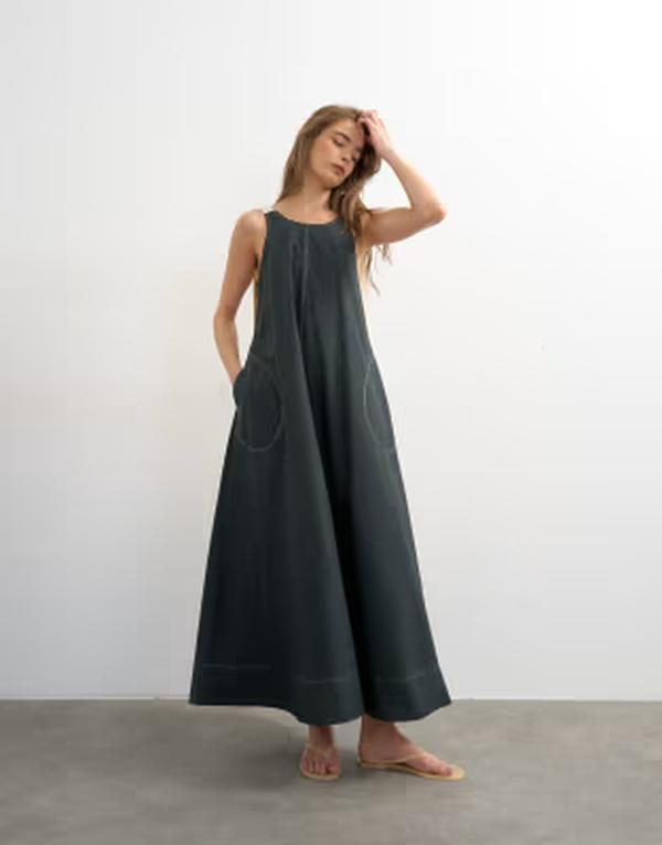 トップショップ レディース トップス ワンピース オープンバック コントラスト Topshopen back buckle strap midaxi sundress with contrastops