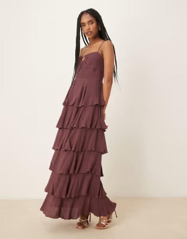 プリティラヴィッシュ レディース トップス ワンピース マキシ Pretty Lavish Sidney ring maxi dress in deep wine ワイン
