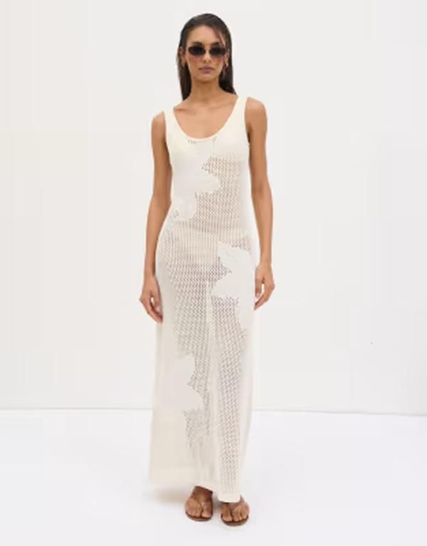 プリティラヴィッシュ レディース トップス ワンピース フラワー柄 ニット マキシ フラワー Pretty Lavish floral open knit scoop maxi dress in cr