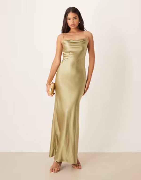 プリティラヴィッシュ レディース トップス ワンピース サテン マキシ Pretty Lavish Bridesmaid Keisha satin cowl neck maxi dress in ol