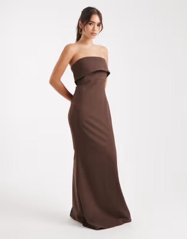 プリティラヴィッシュ レディース トップス ワンピーストラップレス マキシ Pretty Lavish Bridesmaids Julia strapless fold over panel maxi