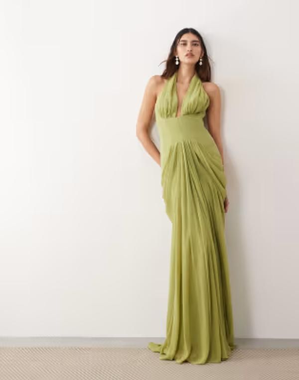 アレンジ レディース トップス ワンピース ウエストマーク マキシ ホルター ARRANGE hybrid plunge halter neck cinched waist maxi dress wi